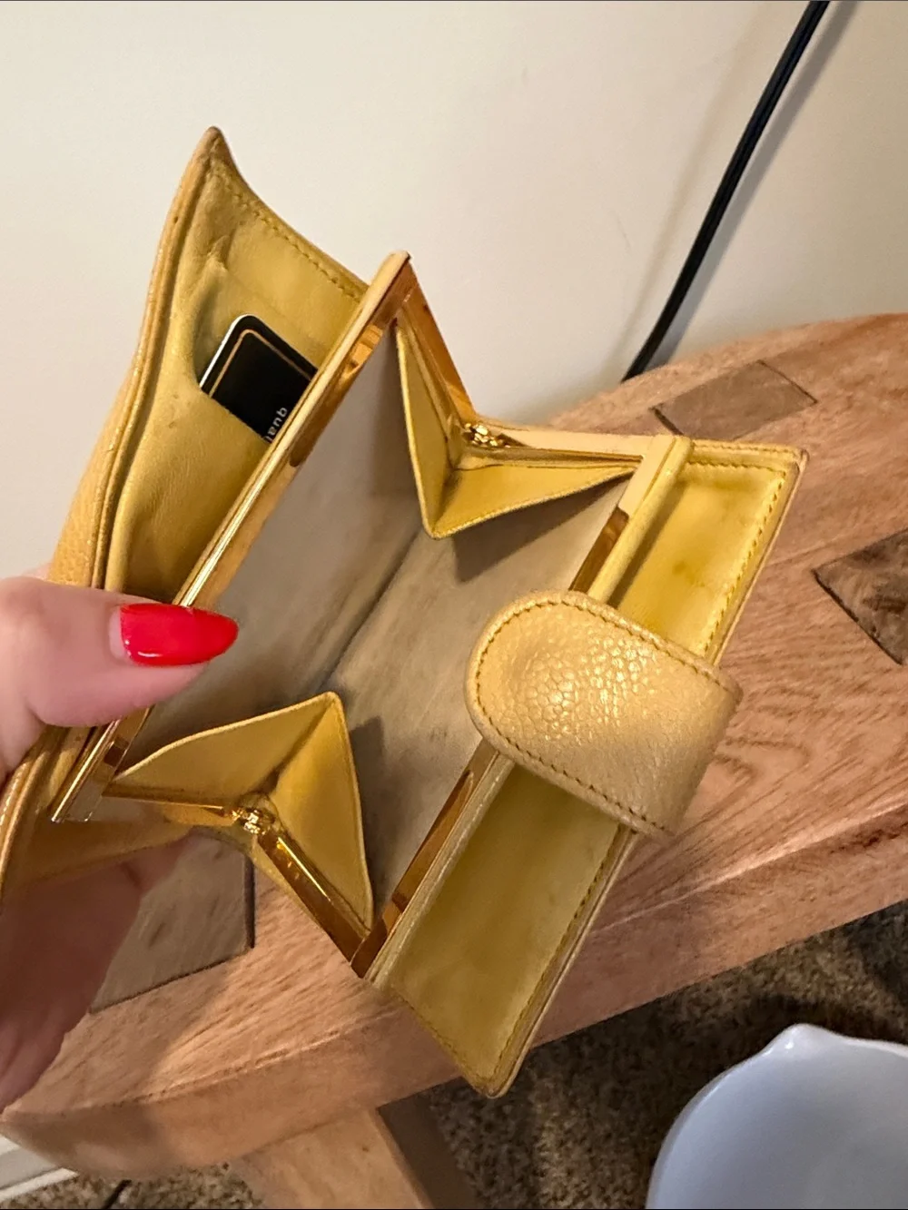 CHANEL Yellow Caviar Leather Compact Wallet with Embossed CC